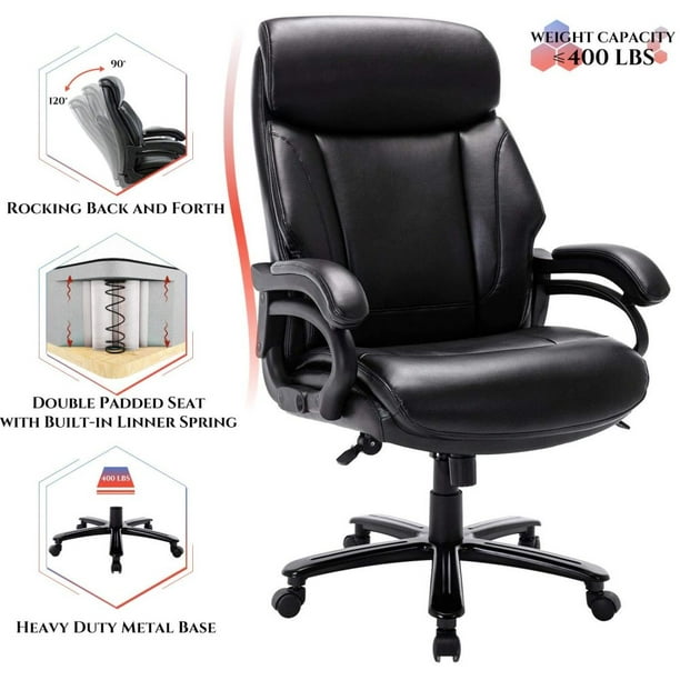 KBEST High Back Big /& Tall 400lb Office Chair Adjustable Built-in Lumbar Support and Tilt Angle Black Heavy Duty Metal Base Large Bonded Leather Ergonomic Executive Desk Computer Swivel Chair